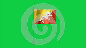 High detailed flag of Bhutan. National Bhutan flag. Asia. 3D Render. Green Background