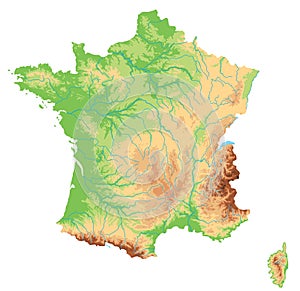 High detailed France physical map.