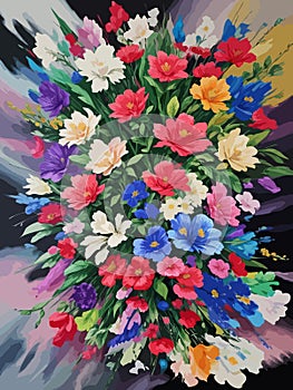 High Detailed Full Color Vector - Exuberant Bloom Painting - An Expressive Floral Rhapsody, Vector EPS photo