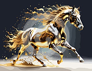 High Detailed Full Color Vector - A fantastical, glowing conceptual illustration of a golden powerfully muscular stallion photo