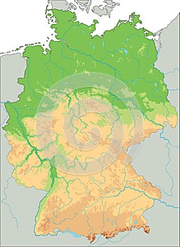 High detailed Germany physical map.