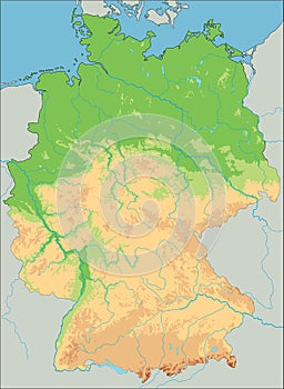 High detailed Germany physical map.