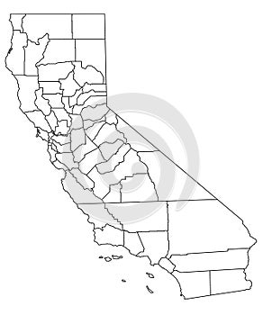 High detailed illustration map -  California State Map with counties
