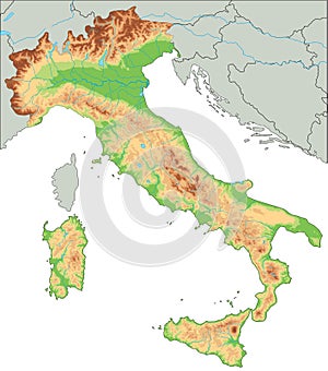 High detailed Italy physical map.