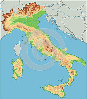 High detailed Italy physical map.