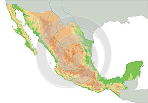 High detailed Mexico physical map.