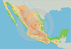 High detailed Mexico physical map.