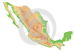 High detailed Mexico physical map.