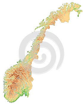 High detailed Norway physical map.