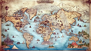 High detailed, Old world map with decorative elements. vintage map