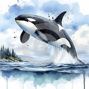 high detailed photo of a Killer whale breaching out of water. ai generative