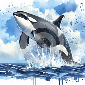 high detailed photo of a Killer whale breaching out of water. ai generative