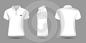 High detailed realistic polo t-shirt for your design. White color. illustration. Front back and side view