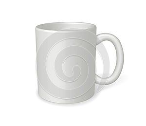 High detailed realistic white vector mug, ceramic cup for coffee or tea isolated on a white background