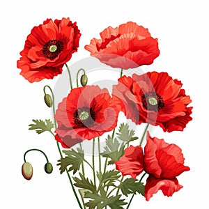High Detailed Red Poppies Drawing Free Vector Clipart