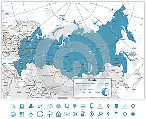 High detailed Russia road map and navigation icons