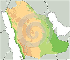 High detailed Saudi Arabia physical map.