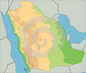 High detailed Saudi Arabia physical map.