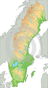 High detailed Sweden physical map.