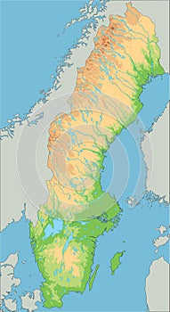 High detailed Sweden physical map.