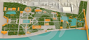 High detailed three dimensions map of Moscow Gorky park and