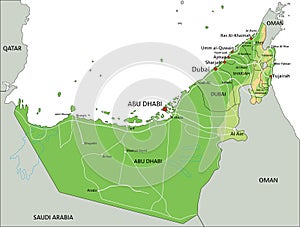 High detailed United Arab Emirates physical map with labeling.