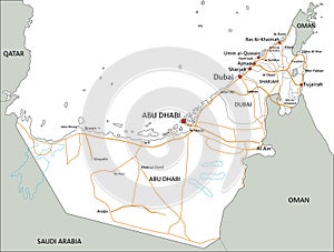 High detailed United Arab Emirates road map with labeling.