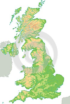 High detailed United Kingdom physical map.