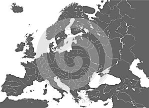 High detailed vector map of Europe main rivers