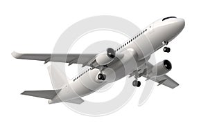 High detailed white airliner, 3d render on a white background. Airplane Take Off, isolated 3d illustration. Airline