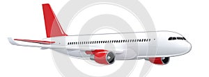 High detailed white airliner, 3d render on a white background. Side view of airplane, isolated 3d illustration. Airline