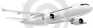 High detailed white airliner, 3d render on a white background. Airplane Take Off, isolated 3d illustration. Airline