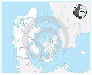 High Detailed White Map of Denmark