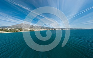 High detailed wide panoramic of marbella town, in the south of spain