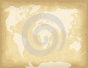 High detailed world map on old craft paper texture background. Template for your design works.