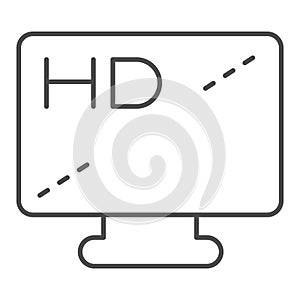 High dimension monitor screen thin line icon. High quality device display with stand symbol, outline style pictogram on