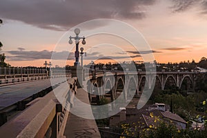 Colorado Street Bridge Pasadena dusk Clouds photo