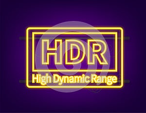 High Dynamic Range Imaging, High definition. HDR. Neon icon. Vector illustration photo