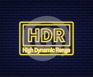 High Dynamic Range Imaging, High definition. HDR. Neon icon. Vector illustration. photo