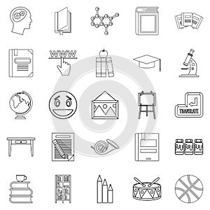 High education icons set, outline style