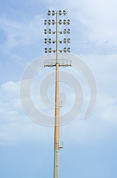 High electric floodlight pole in stadium
