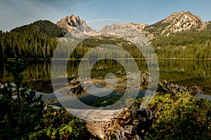 High Elevation Bench Lake in the Idaho wilderness and Sawtooth M