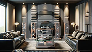 High-end Home Audio Listening Room Audiophile Hi-fi Tower Speakers Media Components AI Generated Home Interior