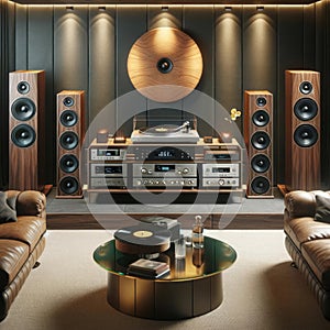 High-end Home Audio Listening Room Audiophile Hi-fi Tower Speakers Media Components AI Generated Home Interior