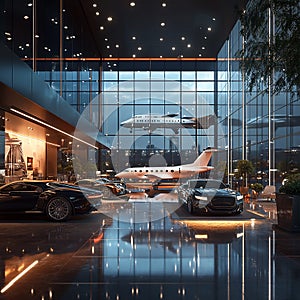 High-End Luxury Car Showroom with Luxury Sedans photo