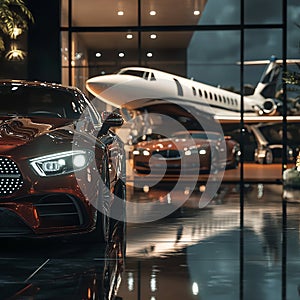High-End Luxury Car Showroom with Luxury Sedans photo