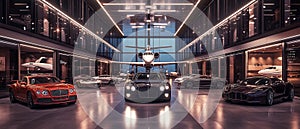 High-End Luxury Car Showroom with Luxury Sedans photo