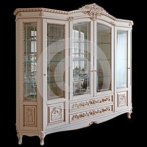 High-end luxury furniture. wardrobe contemporary living room furniture in classic style. white tree with gold trim