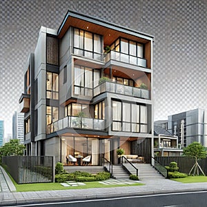 High-End Modern Duplex with Expansive Windows and Sleek Architecture photo