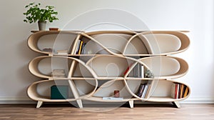 High End Organic Bookcase In Light Beige On White Surface